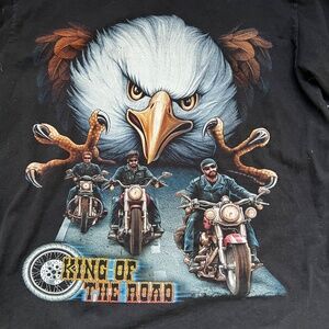 Rock Eagle T-shirt Long Sleeve Bikers Graphic Large Eagle Print Black Size M